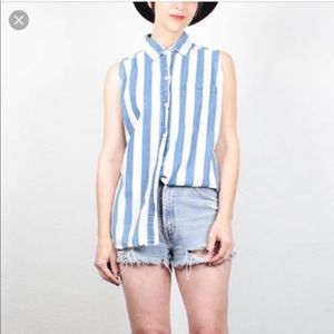 Button-Up Striped Sleeveless Shirt